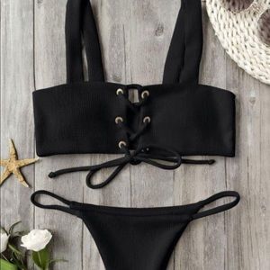 Lace up royal blue bikini